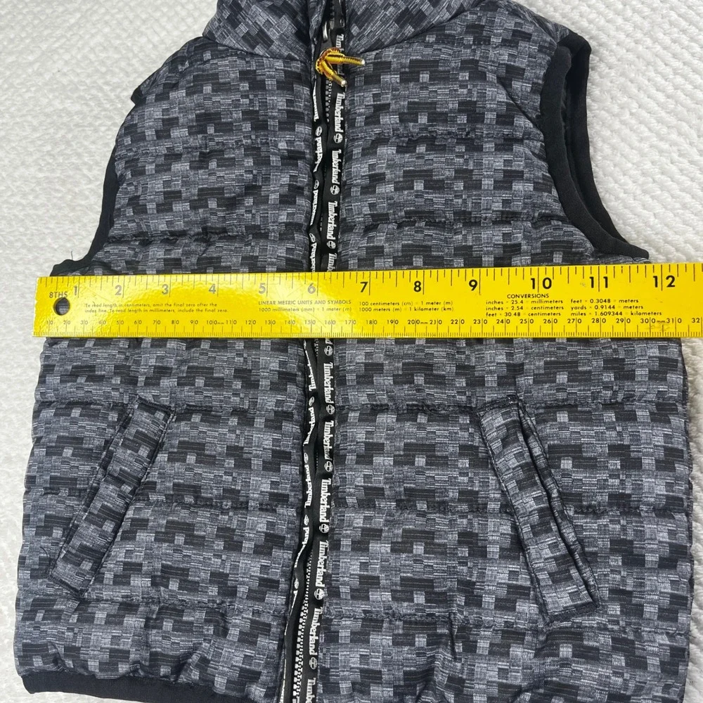 Kids Timberland Puffer Vest 12M Black Gray Geometric Zip Up‎ Padded Outerwear
